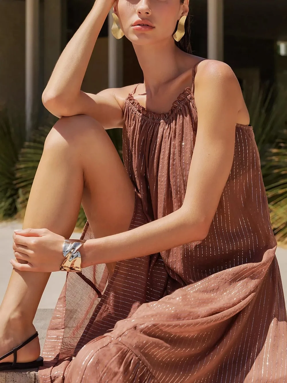 Anthropologie Malika Gauze Dress: Lurex Edition | Breezy Sheer Silhouette NWT - Picture 7 of 7